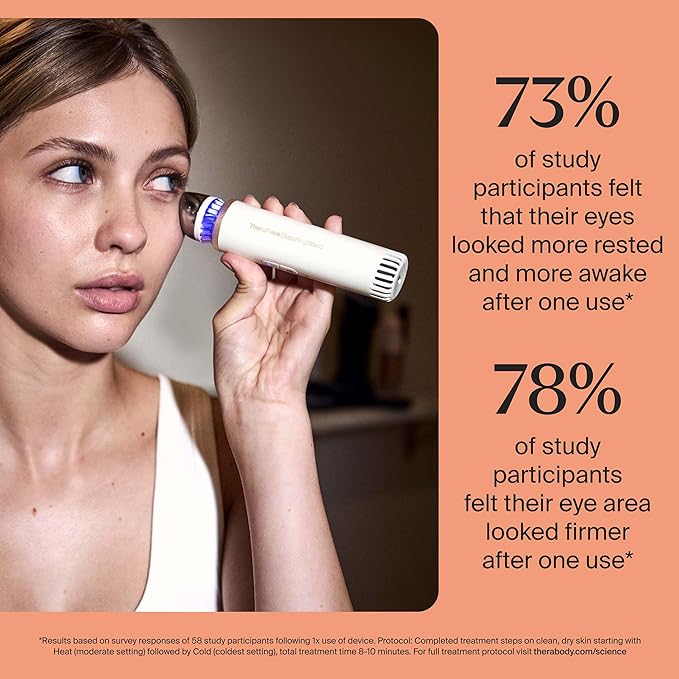 Therabody TheraFace Depuffing Wand – Cold and Heat Skincare Treatment to Depuff and Glow; Beauty Wand, Face Roller and Eye Massager for Eye Puffiness, Dark Circles and Skin Radiance (White)-GlimoraGlow