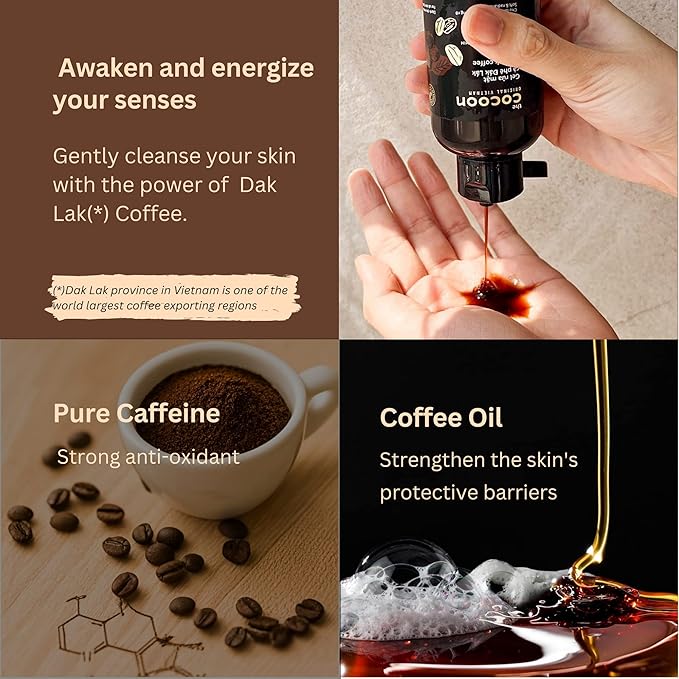 Cocoon Dak Lak Coffee Cleanser, Vegan Facial Cleanser Low PH, Daily Face Wash for All Skin Types, Gentle Makeup Remover, With Antioxidants for Glowing Skin & Less Visible Pores-GlimoraGlow