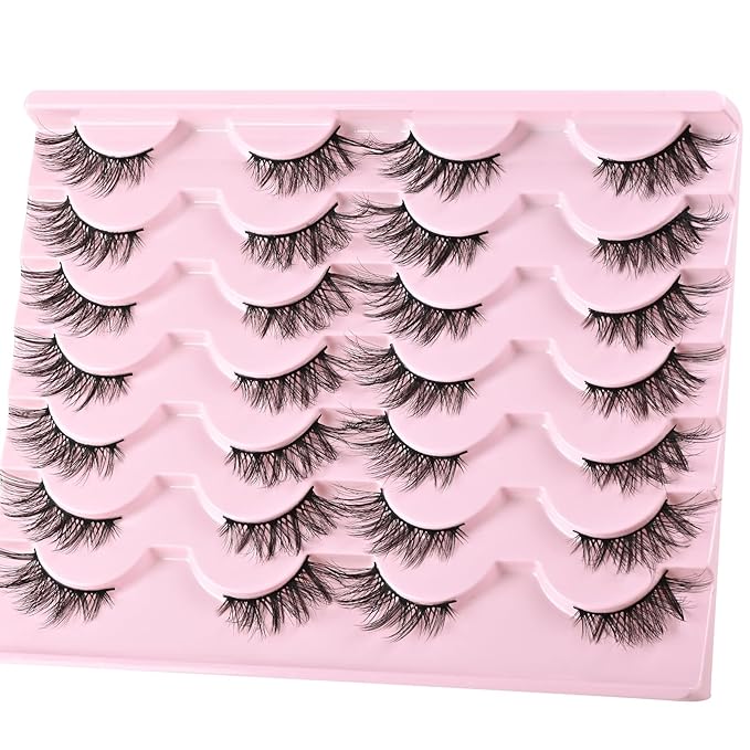 FARRED Half Eyelashes Natural False Lashes Wispy Cat Eye Strips Eyelash 14 Pairs Faux Mink Strip Eye Lashes Pack for Daily Makeup (F20 | 8-15 mm)-GlimoraGlow