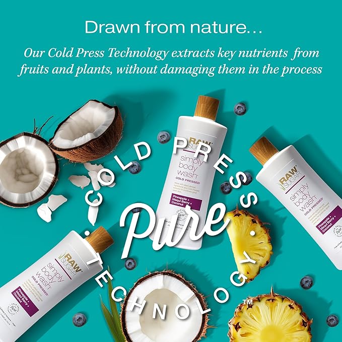 RAW SUGAR Simply Body Wash, (25 Fl Oz, Pack of 1) Bath Soap, Formulated without Sulfates & Parabens (Pineapple + Maqui Berry + Coconut)-GlimoraGlow