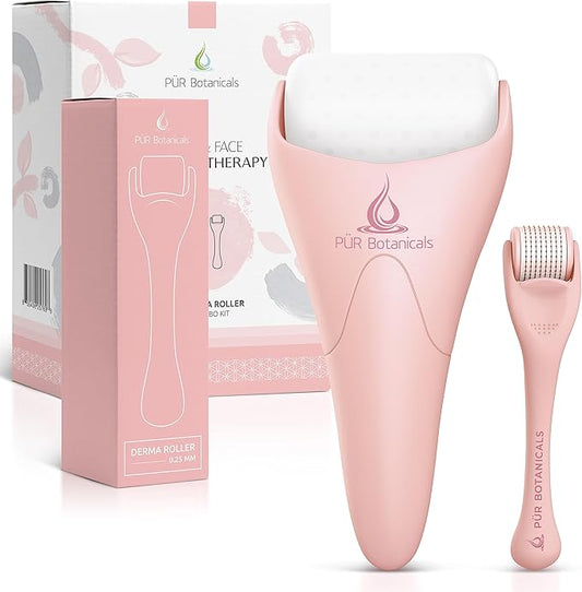 Derma Roller & Ice Roller 2 in 1 for Beard Hair Skin Face 540 Titanium.25mm - Self Care Gifts Facial Skin Care Tools…-GlimoraGlow