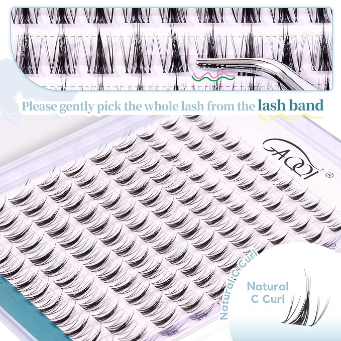 GAQQI Lash Clusters Manga Eyelash Clusters 10-14mm Wet Look Spiky Cluster Lashes 120PCS, Cluster Eyelash Extensions C Curl, Invisible Band Ultra-thin & Soft Clear Band False Lashes (HEROINE)-GlimoraGlow