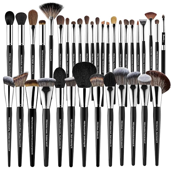 Bueart Design 36Pcs PRO Grade Natural Goat Hair Pony Bristles Makeup Brushes Set with Super Holder Professional-Grade Precision & Luxury Brush for beauty enthusiasts&professionals Makeup Artist-GlimoraGlow