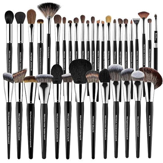 Bueart Design 36Pcs PRO Grade Natural Goat Hair Pony Bristles Makeup Brushes Set with Super Holder Professional-Grade Precision & Luxury Brush for beauty enthusiasts&professionals Makeup Artist-GlimoraGlow