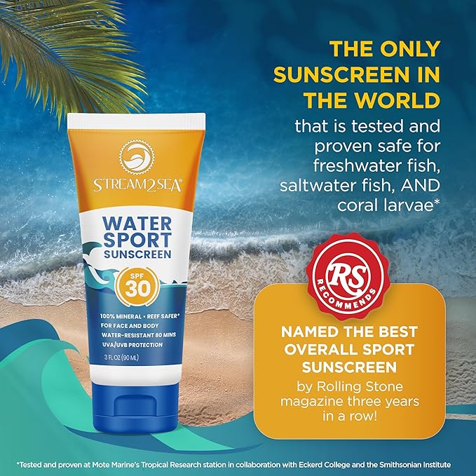 STREAM 2 SEA SPF 30 Biodegradable Mineral Sunscreen, 3 Fl oz Non-Greasy and Moisturizing Reef Safe Sunscreen For Face Protection and Body Against UVA and UVB-GlimoraGlow