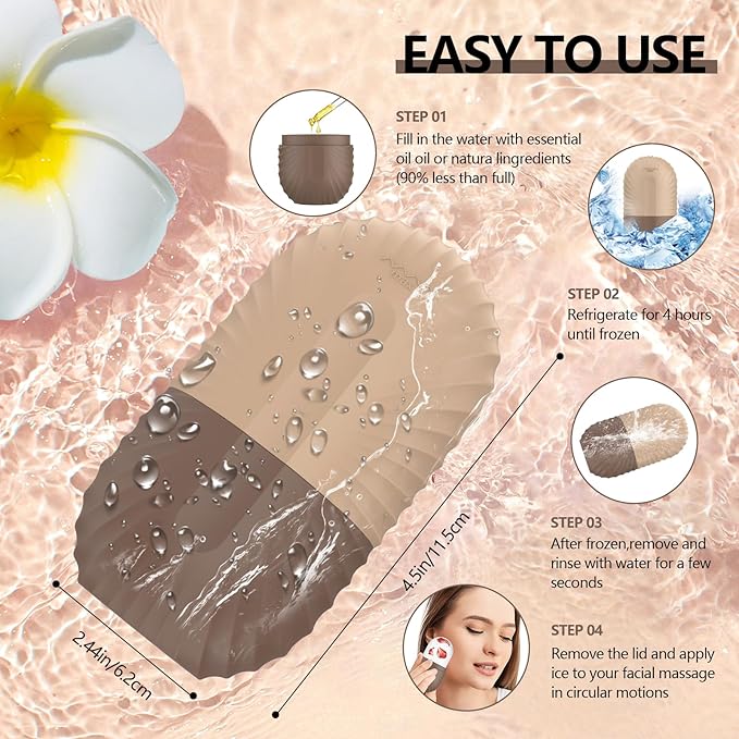 Ice Roller for Face and Eye, Silicone Ice Facial Roller Ice Holder, Face Ice Mold Skin Care, Face Icers Reusable Ice Cube Roller for Shrink Pores Anti Wrinkle Reduce Puffiness, Brown-GlimoraGlow