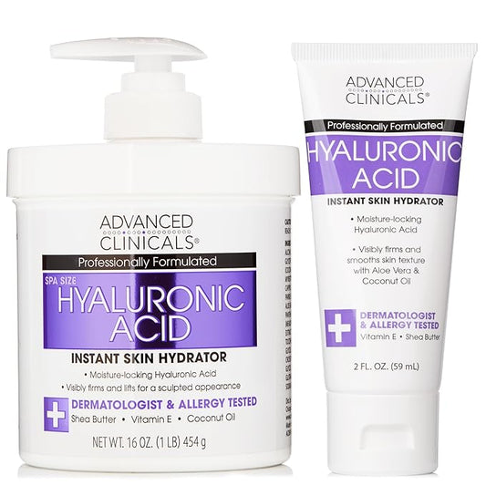 Advanced Clinicals Hyaluronic Acid Moisturizer Body Cream W/Vitamin E | Hydrating Cream & Body Lotion For Women & Men To Help Improve Look of Wrinkles, Dry Skin, Crepey Looking Skin, W/Travel Size-GlimoraGlow