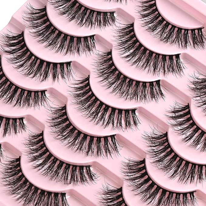 FARRED Natural Eyelashes Wispy Lashes Short False Eyelash Small Cat Eye Fake Lashes Full Pestañas Sets for MUA and Beginners Daily Makeup (F2 | 7-14mm)-GlimoraGlow