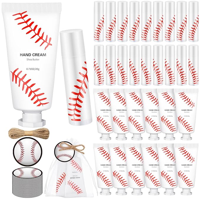 144 Pcs Baseball Lip Balm Hand Cream Set Baseball Party Supply, Include 36 Baseball Lip Balm 36 Moisturizing Hand Cream 36 Baseball Bag 36 Baseball Card and Rope for Baseball Accessories Gifts-GlimoraGlow