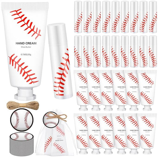 144 Pcs Baseball Lip Balm Hand Cream Set Baseball Party Supply, Include 36 Baseball Lip Balm 36 Moisturizing Hand Cream 36 Baseball Bag 36 Baseball Card and Rope for Baseball Accessories Gifts-GlimoraGlow