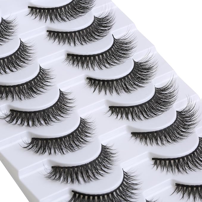 SUNWELL False Eyelashes 12mm Mink Lashes Natural Look Cat Eye Faux Mink Lashes 3D Fluffy Soft Luxury Volume Fake Lashes 10 Pairs Pack-GlimoraGlow