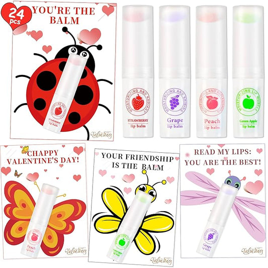 24 Pack Valentines Day Gifts for Kids lip balm bulk,chapstick bulk,party favors for kids boys girls,Natural Moisturizing Lip Balm for dry cracked lips,goody bag filler,Wedding Gifts-GlimoraGlow