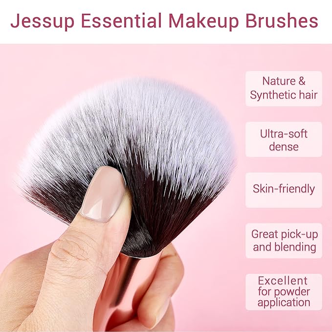 Jessup Makeup Brushes, Labeled Makeup Brush Set Premium Synthetic and Natural Hair Foundation Powder Concealer Eyeshadow Blending 15pcs Brush Kit, Rose Gold/Black T160-GlimoraGlow