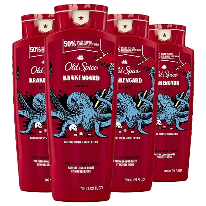 Old Spice Body Wash for Men, Krakengard, Long Lasting Lather, 24 FL OZ (Pack of 4)-GlimoraGlow