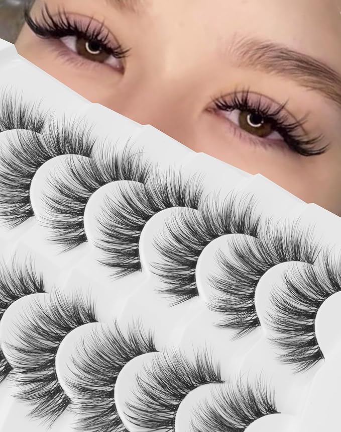 Onlyall False Eyelashes Natural Lashes Wispy Lashes Natural Look False Eyelashes Natural Flared Eyelashes False Eye Lashes Fluffy Lashes 7 Pairs A28-GlimoraGlow