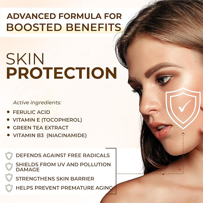 All Natural 20% Vitamin C Serum + 6 Active Boosters for Face, Dark Spots, Wrinkles, Brightening, Hydrating, Even Tone, Healthy Glow with Niacinamide, Hyaluronic Acid, Ferulic Acid, Vitamin E, Peptides-GlimoraGlow