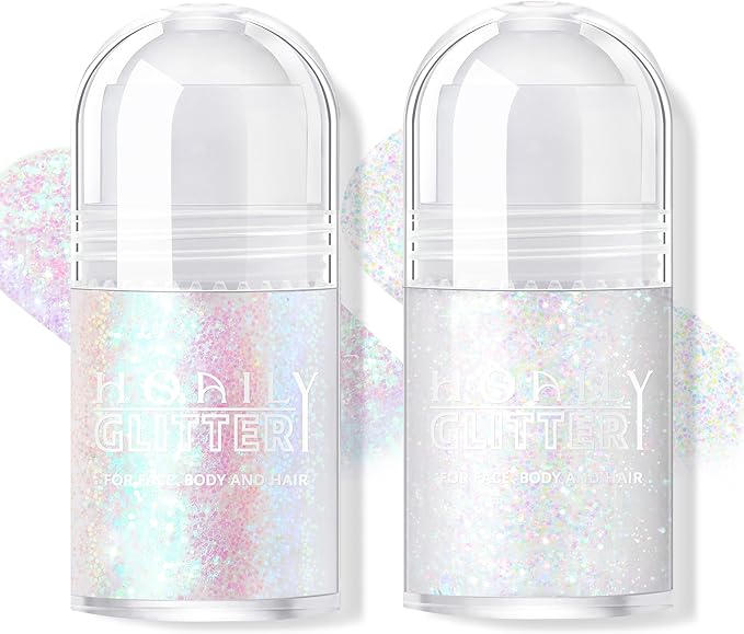 2 Colors Roll-on Body Glitter Gel, Holographic Glitter Gel Under Light for Face Hair, Body Shimmer for Rave Accessories Christmas New Year Halloween Makeup (11+13)-GlimoraGlow