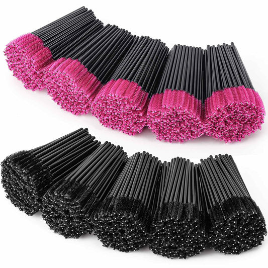 1000 Disposable Mascara Wands Eyelash Brushes Spoolies for Eyebrow Eye Lash Extension Black and Rose Red-GlimoraGlow