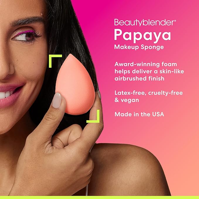 Beautyblender® | Papaya Beauty Blender Makeup Sponge, Super-Soft Foam Easily Blends Foundations, Powders & Creams, Made in USA, Reusable, Washable, Streak Free Application, Vegan, Cruelty Free-GlimoraGlow