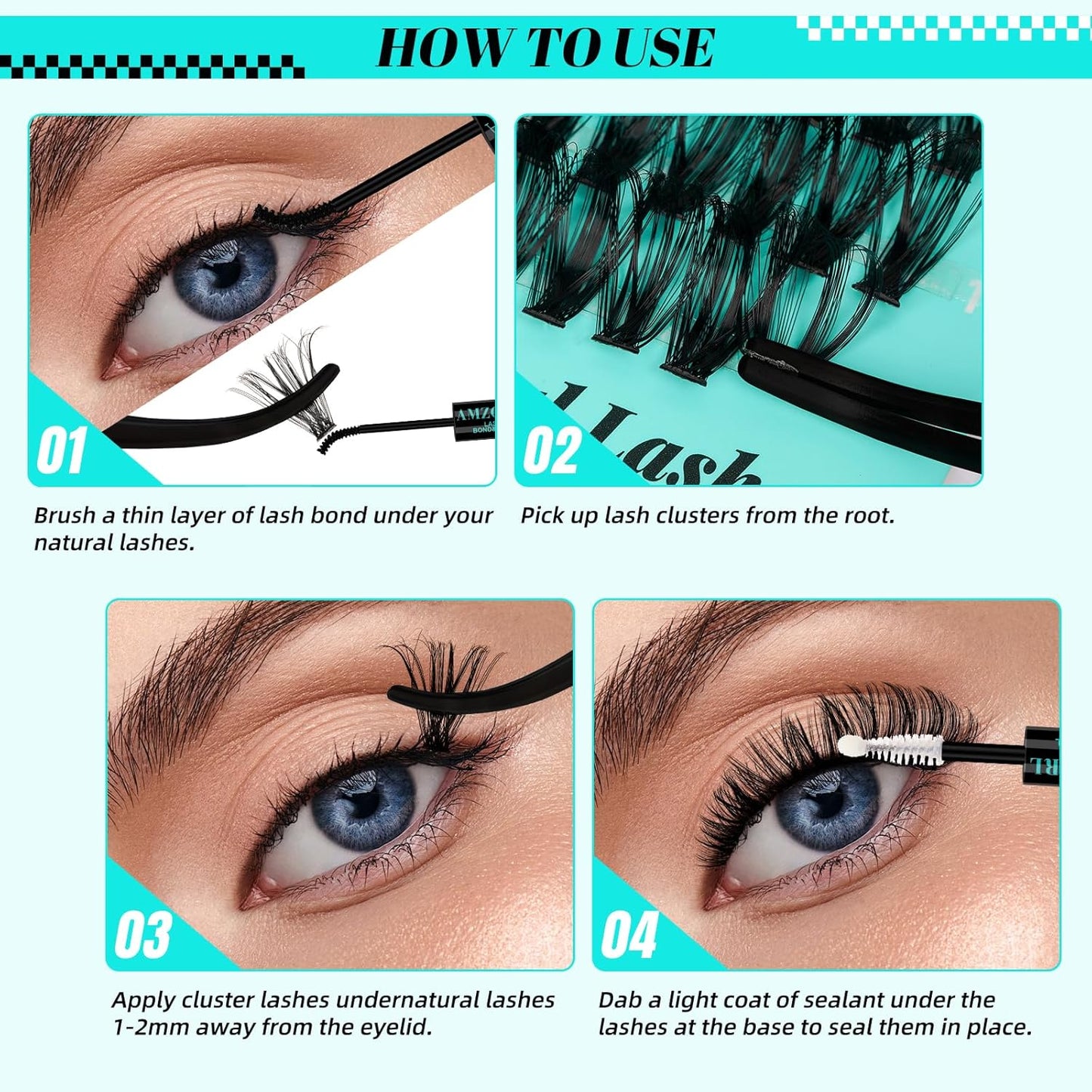 Lash Extension Kit 280Pcs,60D 80D Individual Lashes Clusters Kit,Lash Bond And Seal,Lash Remover For Eyelashes Extensions,Lash Applicator Tool For False Eyelash Cluster Kit At Home(D-Mix8-16mmKit)-GlimoraGlow