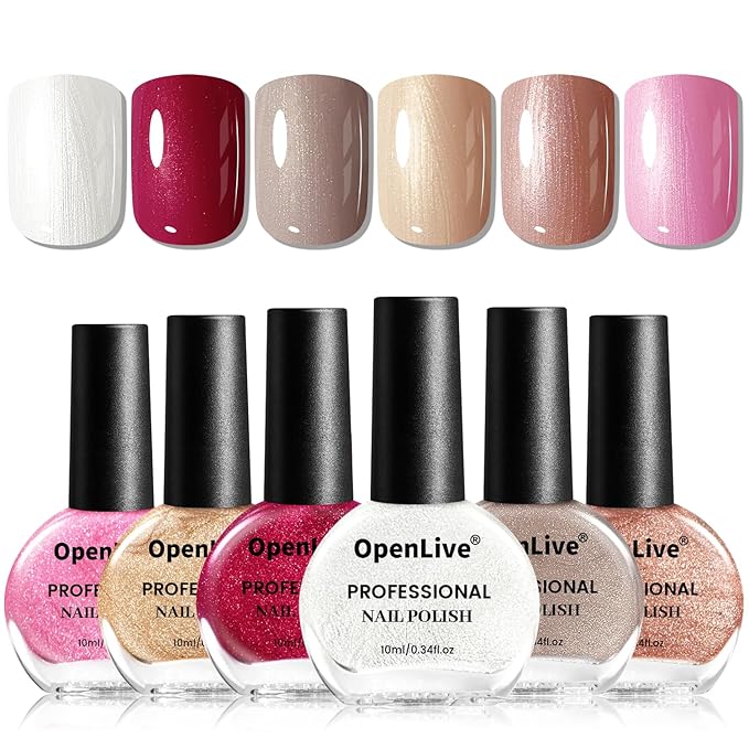 10ml Glitter Nail Polish Set 6 Colors Glitter Red Pink White Nail Polish Set for Nail Art-GlimoraGlow