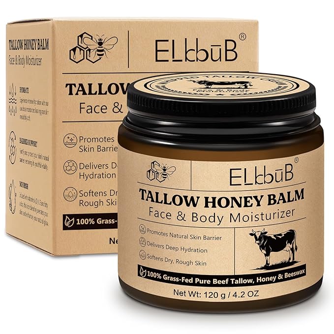 Whipped Tallow Cream for Face & Body - 100% Grass-Fed Beef Tallow, Natural Honey & Beeswax Moisturizer, Deep Hydration & Nourishment, Oil-Free & Unscented, Fast Absorbing-GlimoraGlow