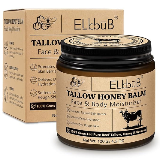Whipped Tallow Cream for Face & Body - 100% Grass-Fed Beef Tallow, Natural Honey & Beeswax Moisturizer, Deep Hydration & Nourishment, Oil-Free & Unscented, Fast Absorbing-GlimoraGlow
