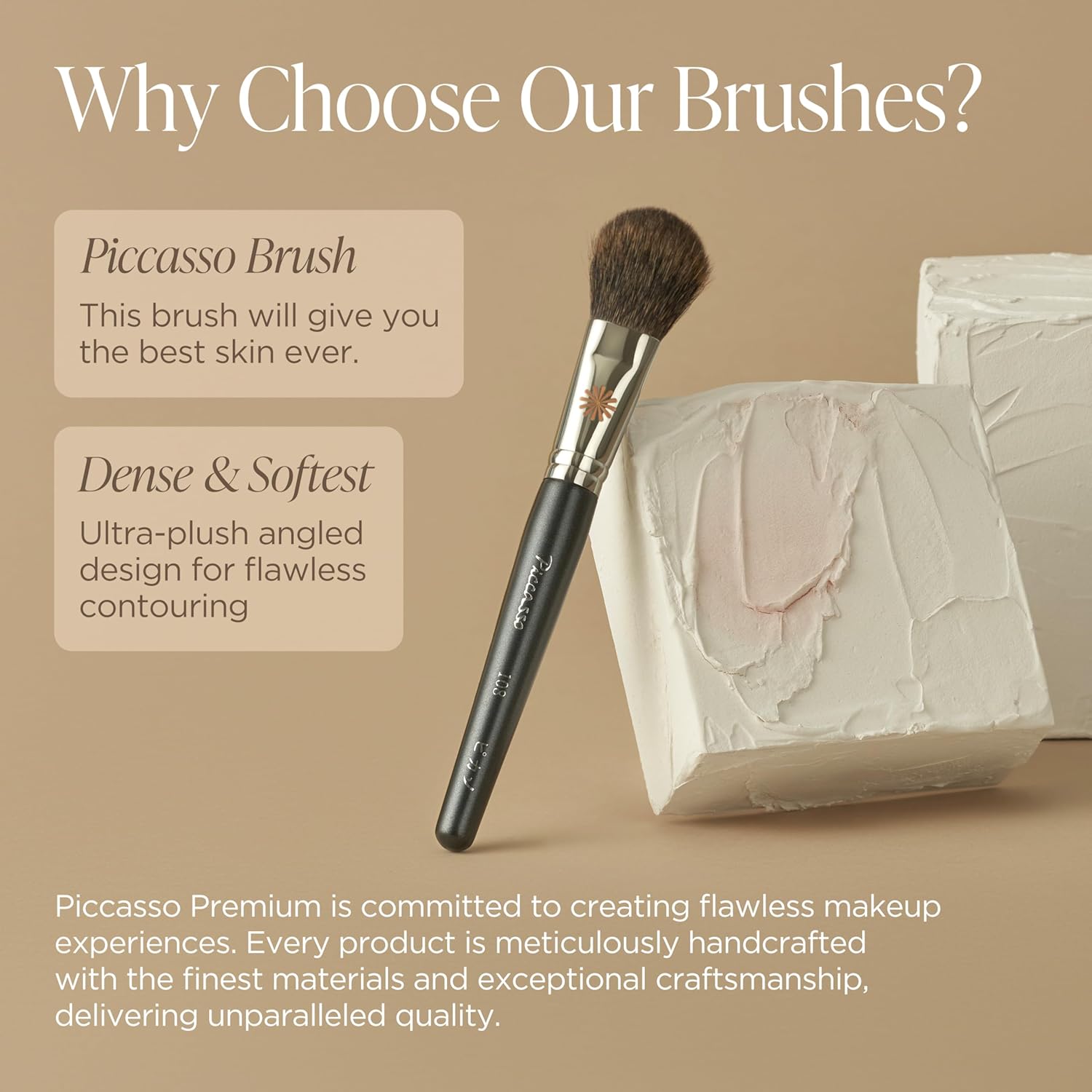 Piccasso 108 Blusher Brush – Soft Gray Squirrel Hair for Smooth and Natural Cheek Makeup, Fluffy Powder Applicator with Excellent Color Payoff, Small Face Brush for Daily Use, Professional Beauty-GlimoraGlow