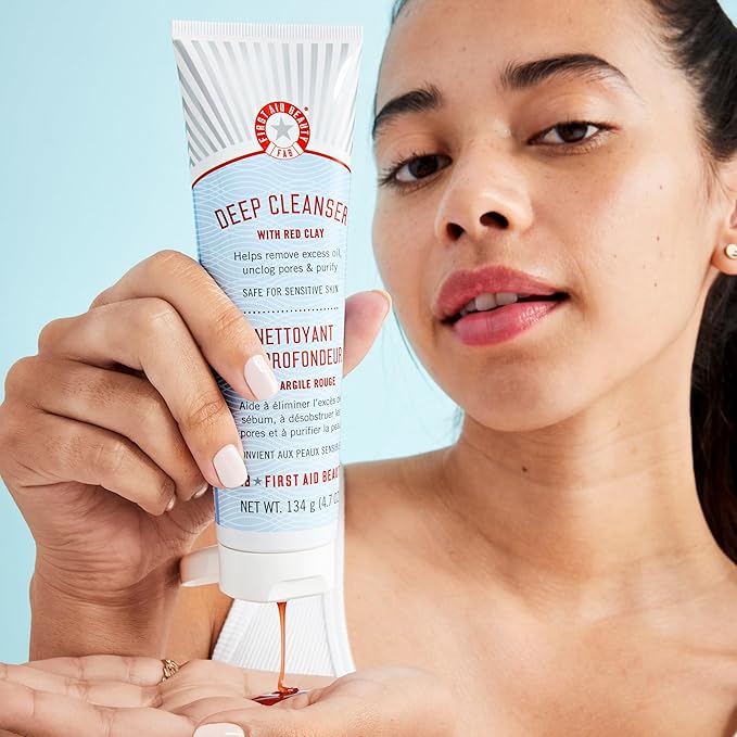 First Aid Beauty - Pure Skin Deep Cleanser with Red Clay, Deep Cleansing Face Wash with Antioxidant Booster for Oily and Blemish-Prone Skin, Reduce Oil & Unclog Pores, Safe for Sensitive Skin, 4.7 oz-GlimoraGlow