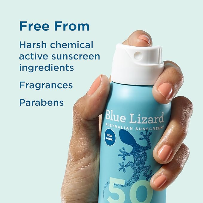Blue Lizard Sensitive Mineral SPF 50 Spray, Dermatologist-Recommended Brand, Broad-Spectrum UVA/UVB Protection, Water-Resistant, Zinc Oxide Formula, 5 oz-GlimoraGlow