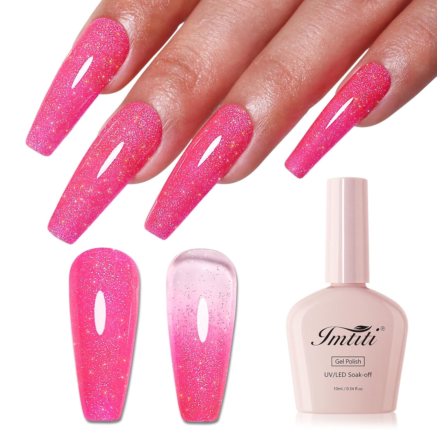 Imtiti Glitter Gel Nail Polish, Rose Pink Iridescent Glitter Nail Gel Polish Diamond Shimmer Sparkle Soak Off UV LED Spring Summer Manicure 10ML-GlimoraGlow