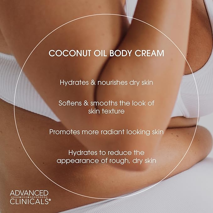 Advanced Clinicals Coconut Oil Body Cream For Women & Men | Hydrating Coconut Lotion For Extremely Dry Skin | Visible Anti Aging Body Butter Skin Care Balm Moisturizer For Hand, Heel, Feet, 16 Ounce-GlimoraGlow