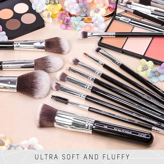 Niré Beauty 15piece Award Winning Professional Makeup Brush Set: Vegan Makeup Brushes with Case, Makeup Sponge, Brush Cleaner, Guide, Gift Box-GlimoraGlow