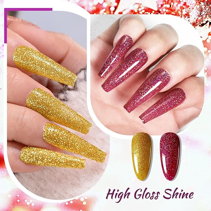 JODSONE 23 Bottles of Glitter Colorful and Elegant Gel Polish kit with 3 Bottles of Matte and Glossy Top Coat Base Coat Gel Nail Set-GlimoraGlow