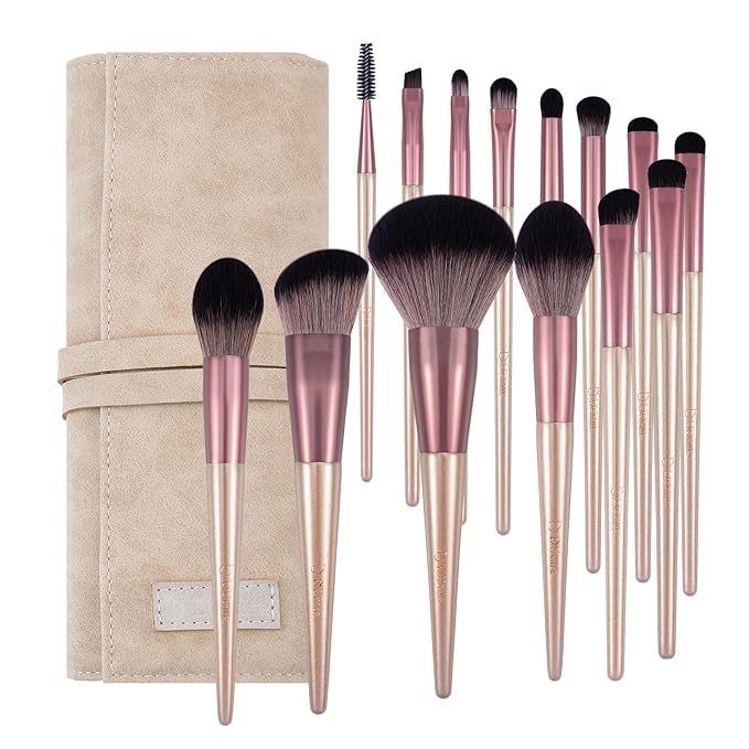 DUcare Makeup Brushes with Bag - 14Pcs Professional Synthetic Make Up Brushes Set for Blush Concealer Foundation Bronzer Powder Eyebrow Eyeshadow Blending Makeup Brush Set Mekaup bag, Rose Golden-GlimoraGlow