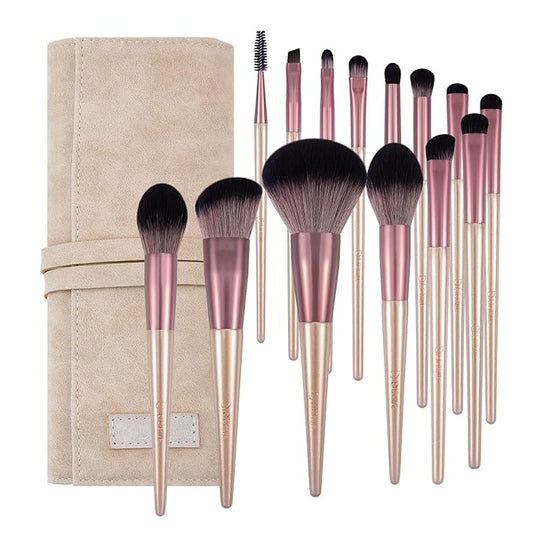 DUcare Makeup Brushes with Bag - 14Pcs Professional Synthetic Make Up Brushes Set for Blush Concealer Foundation Bronzer Powder Eyebrow Eyeshadow Blending Makeup Brush Set Mekaup bag, Rose Golden-GlimoraGlow
