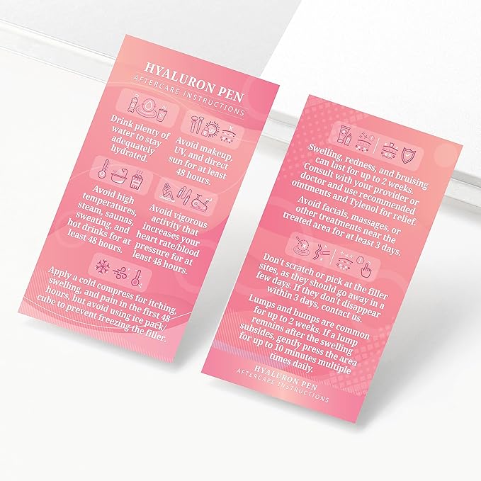 100 Pack - Premium Hyaluron Pen Lip Filler Aftercare Instructions Card 2 x 3.5" Accessories Supplies Kit Care - HP01A100_N-GlimoraGlow