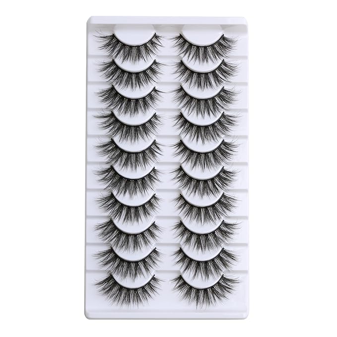SUNWELL False Eyelashes 16mm Mink Lashes Cat Eye Lashes Strips 8D Fluffy Faux Mink Lashes Soft Wispy Luxury Volume Fake Lashes 10 Pairs Pack-GlimoraGlow