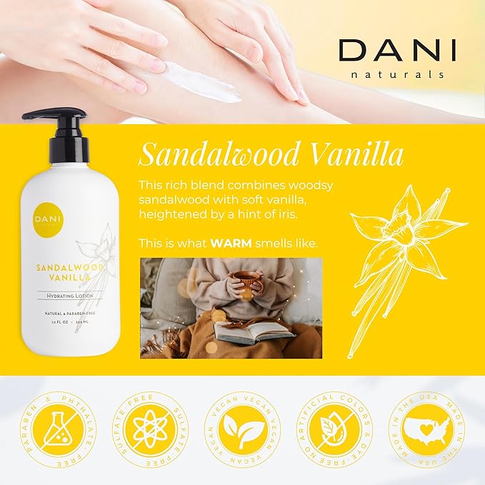 Naturals Hand & Body Lotion - Warm Sandalwood Vanilla Scented Aromatherapy Moisturizer, Deep Hydration for Dry & Dull Skin with Shea Butter, Aloe Vera, & Vitamin E, Cruelty-Free & Vegan, 12 Oz-GlimoraGlow