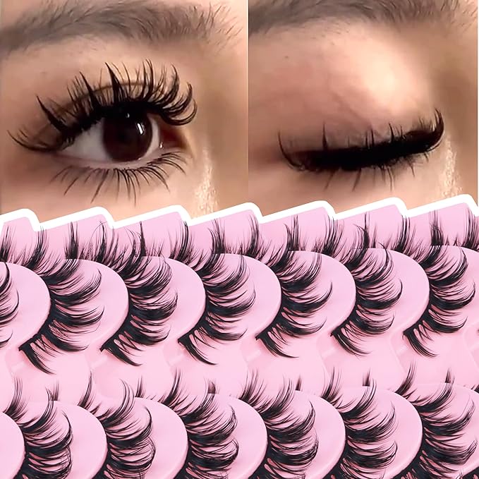 False Eyelashes Manga Lashes 10 Pairs False Eyelashes Japanese Style D Anime Lashes Natural Cosplay Lashes Natural Look 15 MM Wispy Faux Mink Lashes Full Strip Doll Lashes by FANXITON-GlimoraGlow