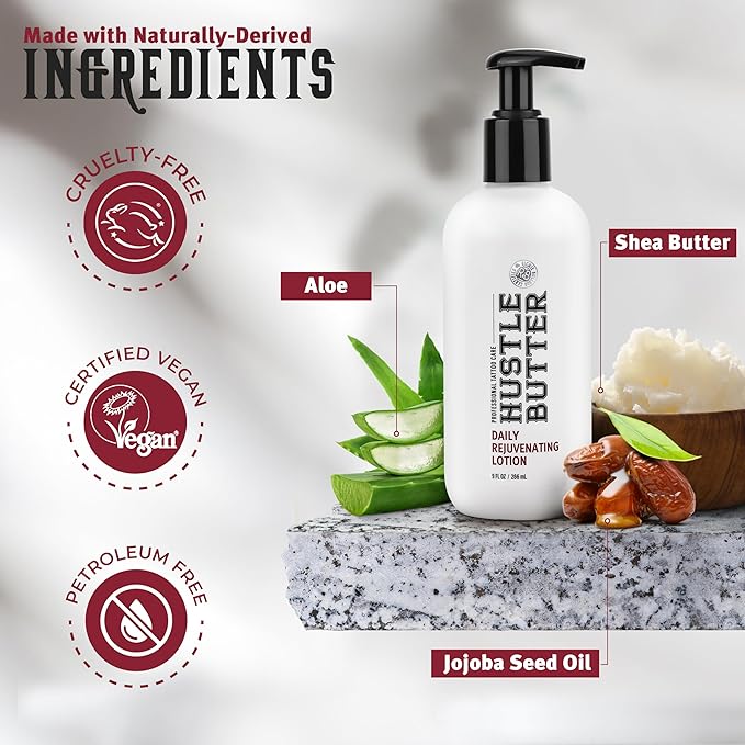 Hustle Butter Tattoo Aftercare - Daily Moisturizing Lotion - Naturally Derived Vegan Cruelty Free - Everyday All Over Use for Tattoos - 9 fl oz-GlimoraGlow