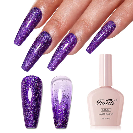 Imtiti Glitter Gel Nail Polish, Purple Iridescent Glitter Nail Gel Polish Diamond Shimmer Sparkle Soak Off UV LED Spring Summer Manicure 10ML-GlimoraGlow