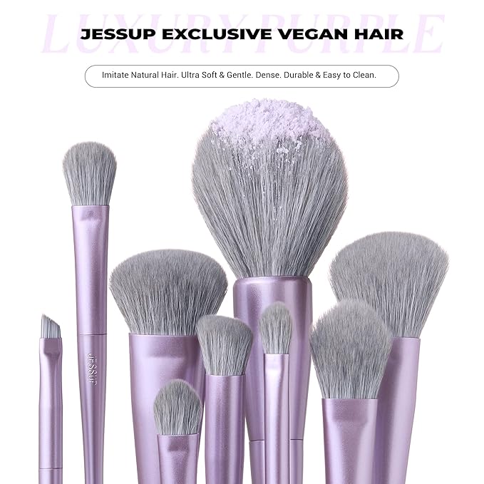 Jessup Makeup Brushes Set Professional 14pcs Vegan Make Up Brushes, Foundation Eyeshadow Concealer Contour Powder Blush Blending Eyeliner Brush, Premium Synthetic Fiber, Luxury Purple T512-GlimoraGlow