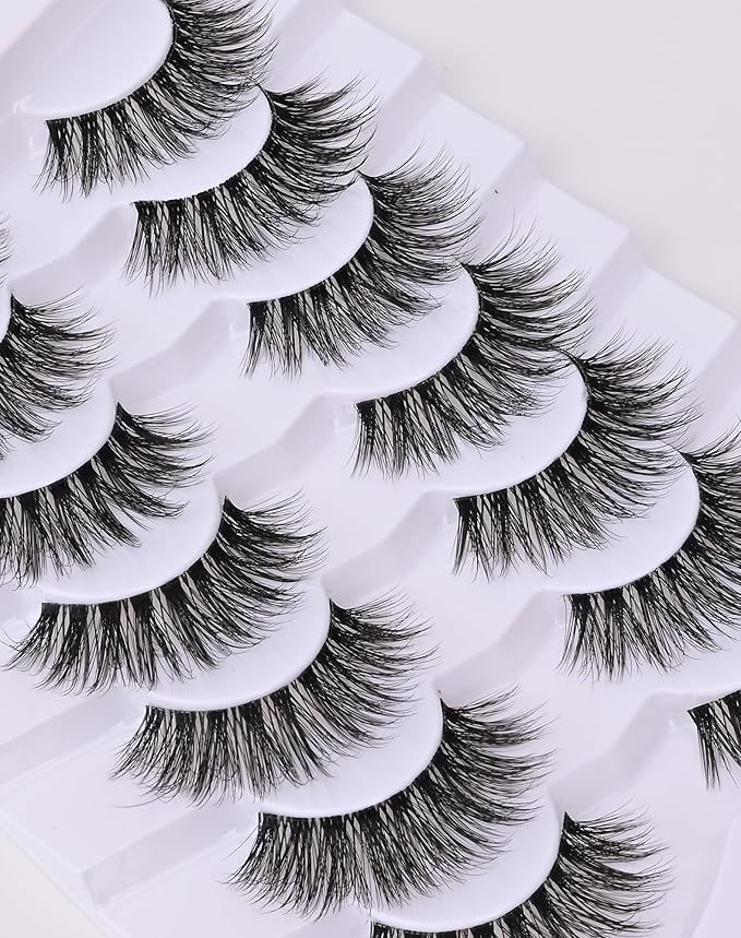 Onlyall False Eyelashes Natural Lashes Wispy Lashes Natural Look False Eyelashes Natural Flared Eyelashes False Eye Lashes Fluffy Lashes 7 Pairs A28-GlimoraGlow