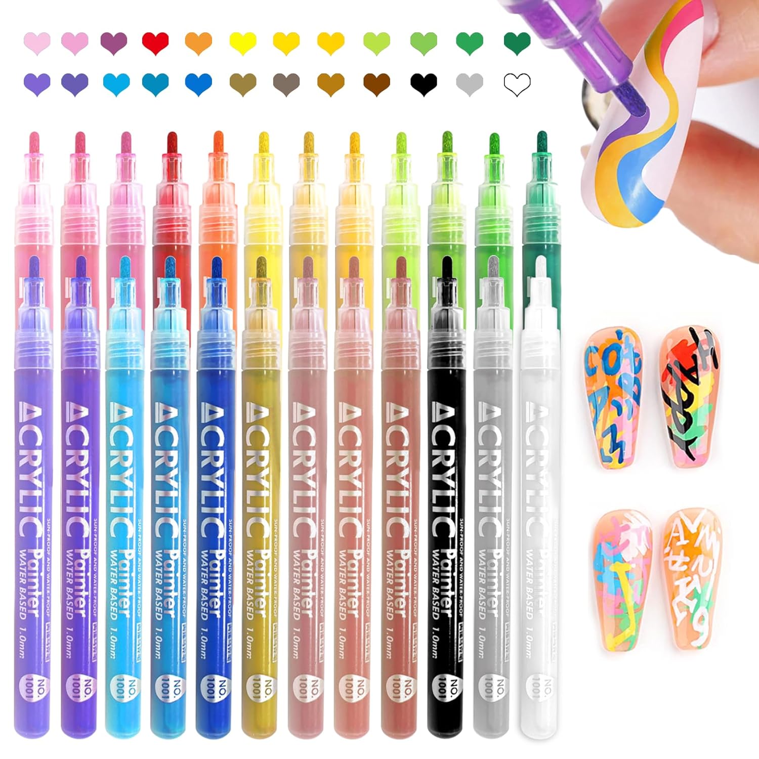 24 Colors Nail Art Pens Set Nail Polish Pens Nail Art Drawing Graffiti Marker Pen Quick Dry Waterproof Nail Art Painting Pens Kit for Home DIY Nail Art Design-GlimoraGlow