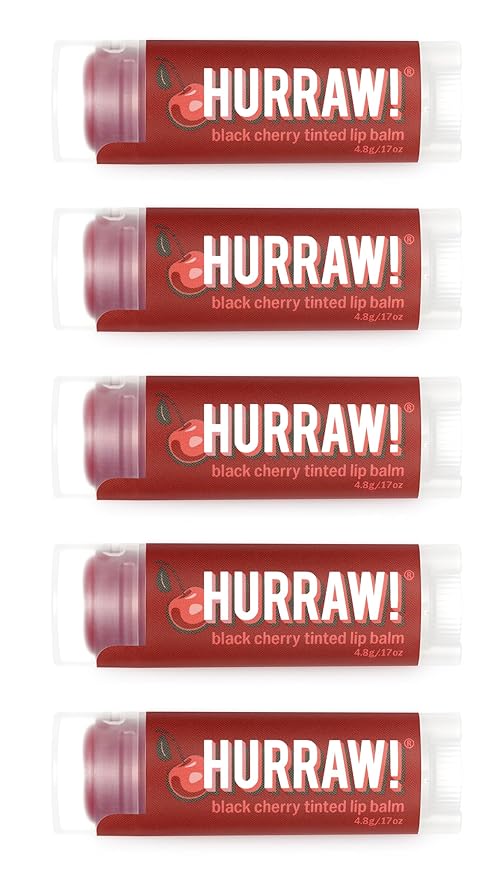 Hurraw! Black Cherry Tinted Lip Balm, 5 Pack: (Sheer Red Tint) Organic, Certified Vegan, Cruelty and Gluten Free. Non-GMO, 100% Natural Ingredients. Bee, Shea, Soy and Palm Free. Made in USA-GlimoraGlow