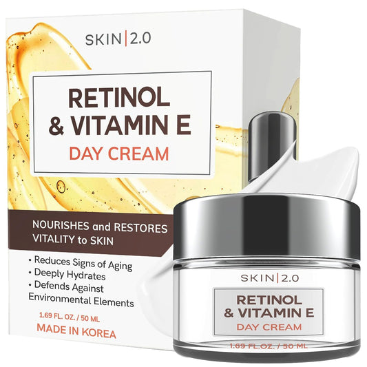 Retinol & Vitamin E Face Moisturizer - Dermatologist Tested, Hydrating, Restores Sun-Damaged Skin, Anti-Aging - Reduces Acne Scars, Clean Beauty, Cruelty-Free Korean Skincare - 1.69 Fl oz-GlimoraGlow