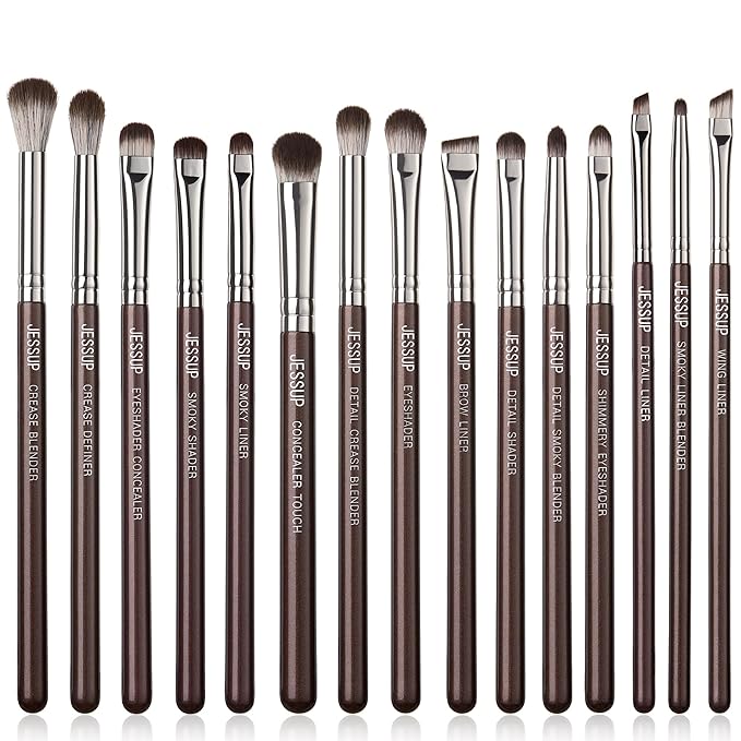 Jessup Eye Makeup Brushes Set Professional 15pcs Brown Eyeshadow Brush Eyebrow Concealer Eyeliner Blending Brush for Makeup Premium Synthetic Eye Brush Set, T499-GlimoraGlow