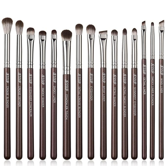 Jessup Eye Makeup Brushes Set Professional 15pcs Brown Eyeshadow Brush Eyebrow Concealer Eyeliner Blending Brush for Makeup Premium Synthetic Eye Brush Set, T499-GlimoraGlow