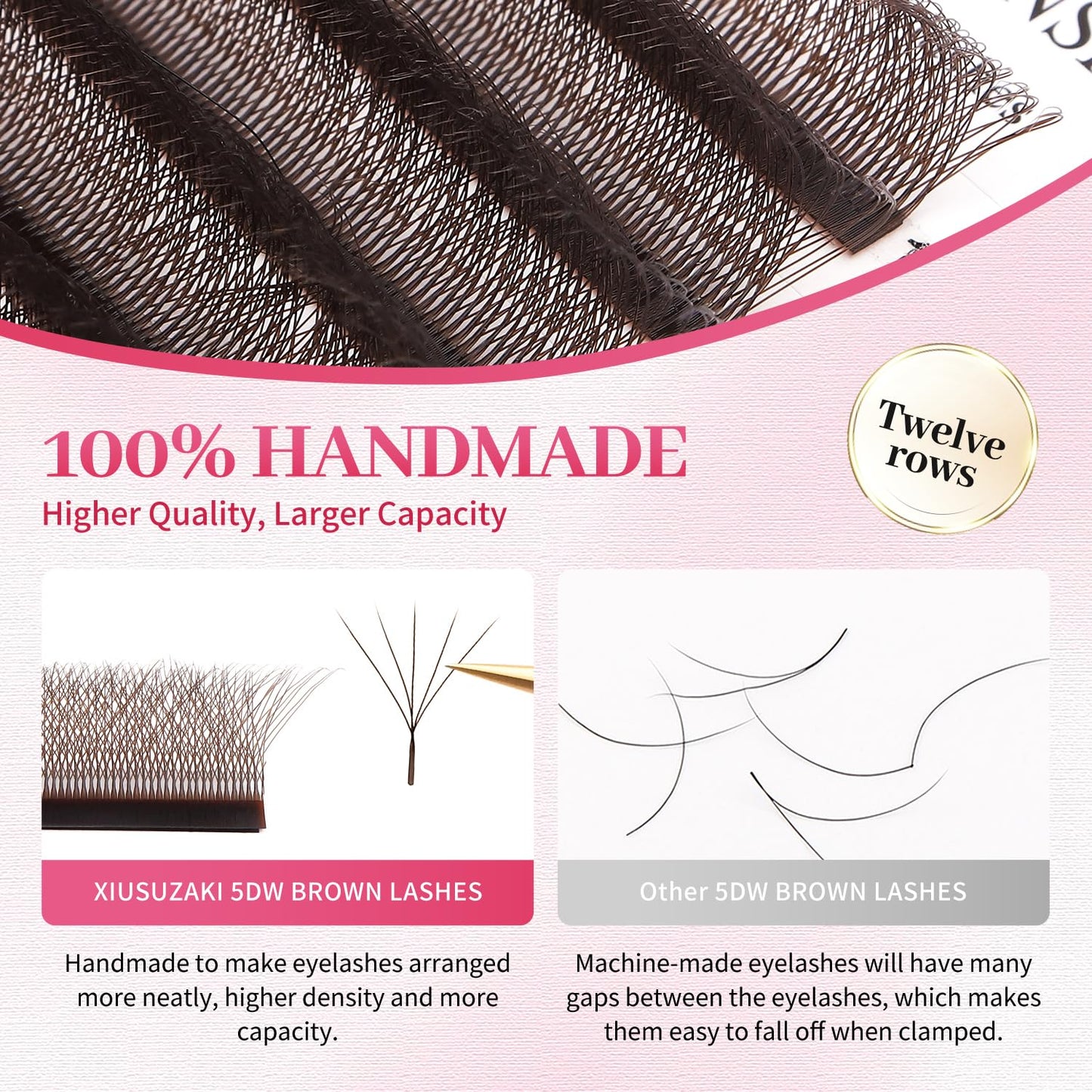 W Lash Extensions Brown 5D Eyelash Extensions W Shape 0.07mm Thickness C Curl Mix 8-15mm Premade Fans Volume Lashes Matte Black Crisscross(W-Brown-5D-0.07-C,8-15mm)-GlimoraGlow